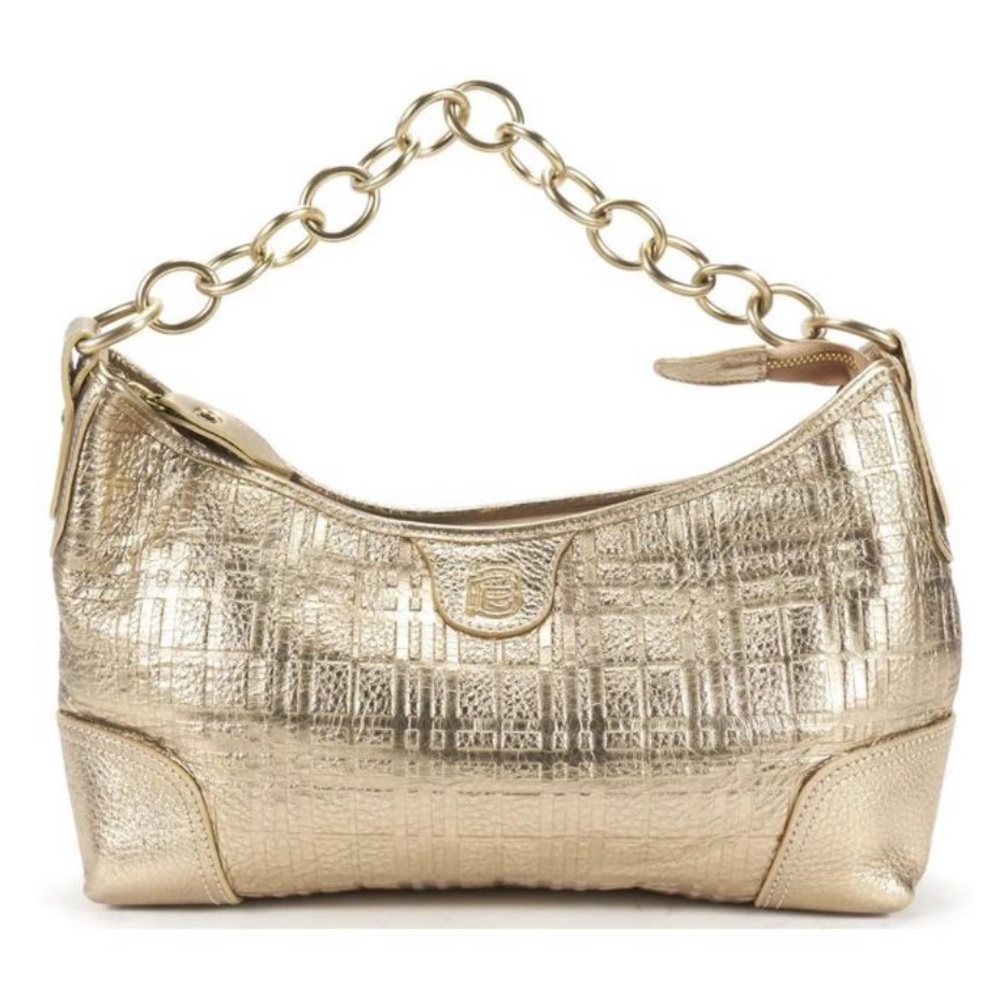Metallic Embossed Leather Chain Gold Shoulder Bag